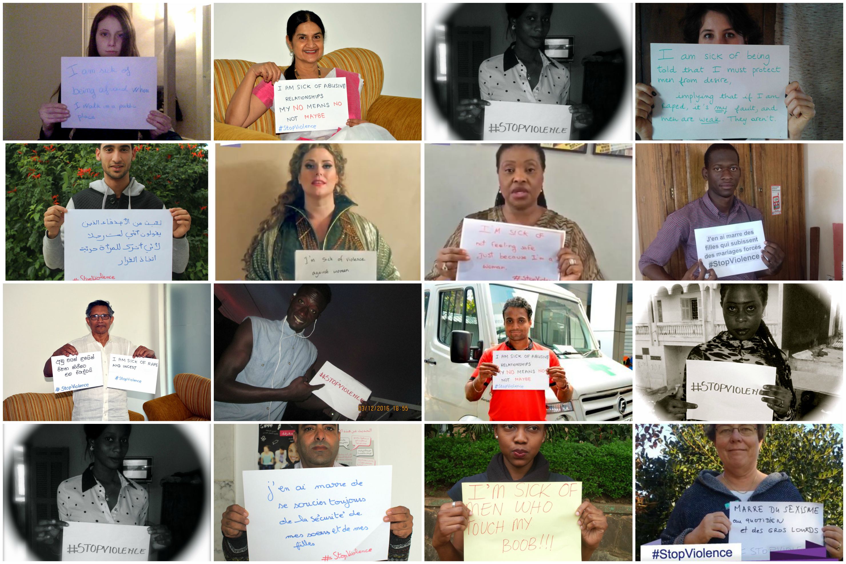 Collage of different photos shared on social media during IPPF #StopViolence campaign
