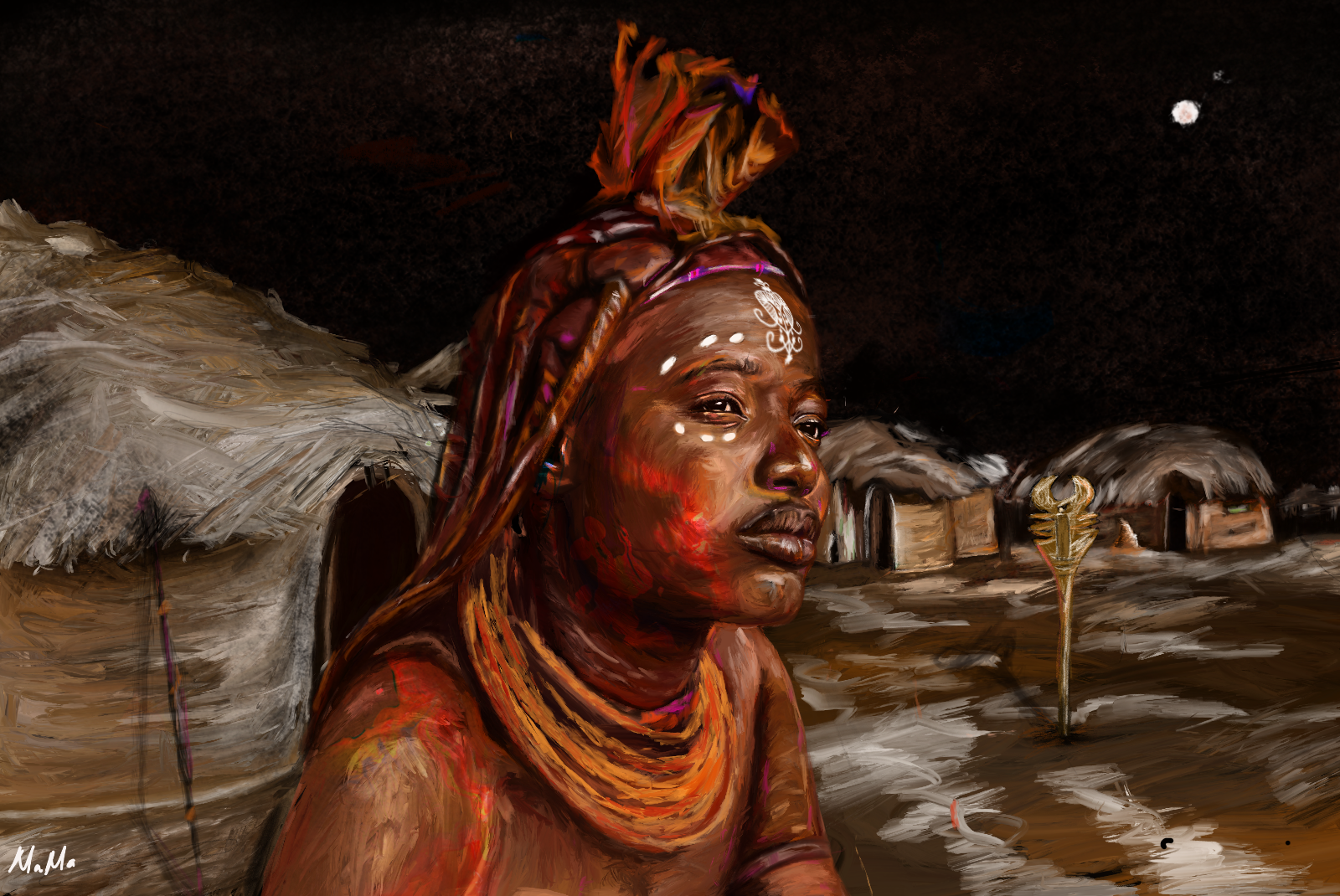 An illustration of an individual with traditional makeup