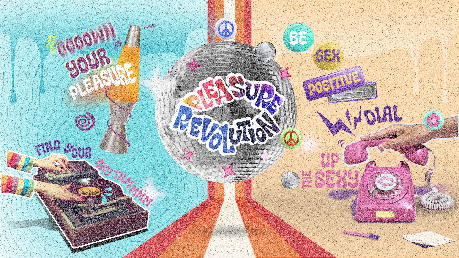 Banner with icons and Pleasure Revolution title