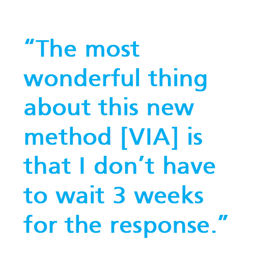 the most wonderful thing about this new method [VIA] is that I don't have to wait 3 weeks for a response