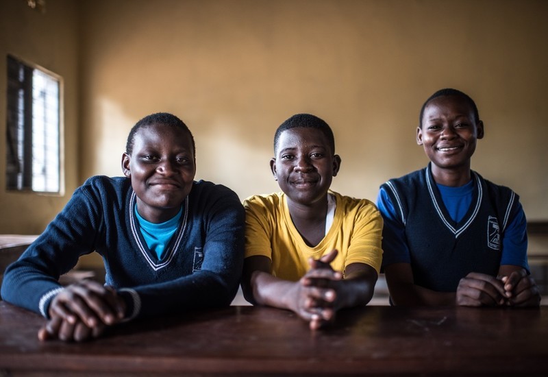 VODA student counsellors, Sharon Nakaggwa, Ritah Namaganda and Mabel Nalubwama (l-r) photographed at the Namuganga secondary school in Namuganga, Uganda.