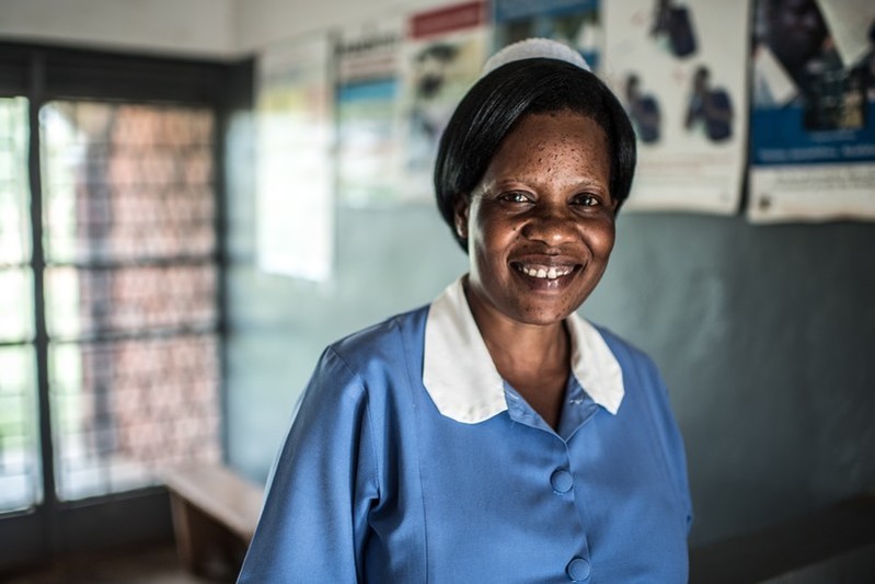 Midwife Helen Grace Amurwon photographed at the VODA-supported Namuganga Health Center, Uganda.