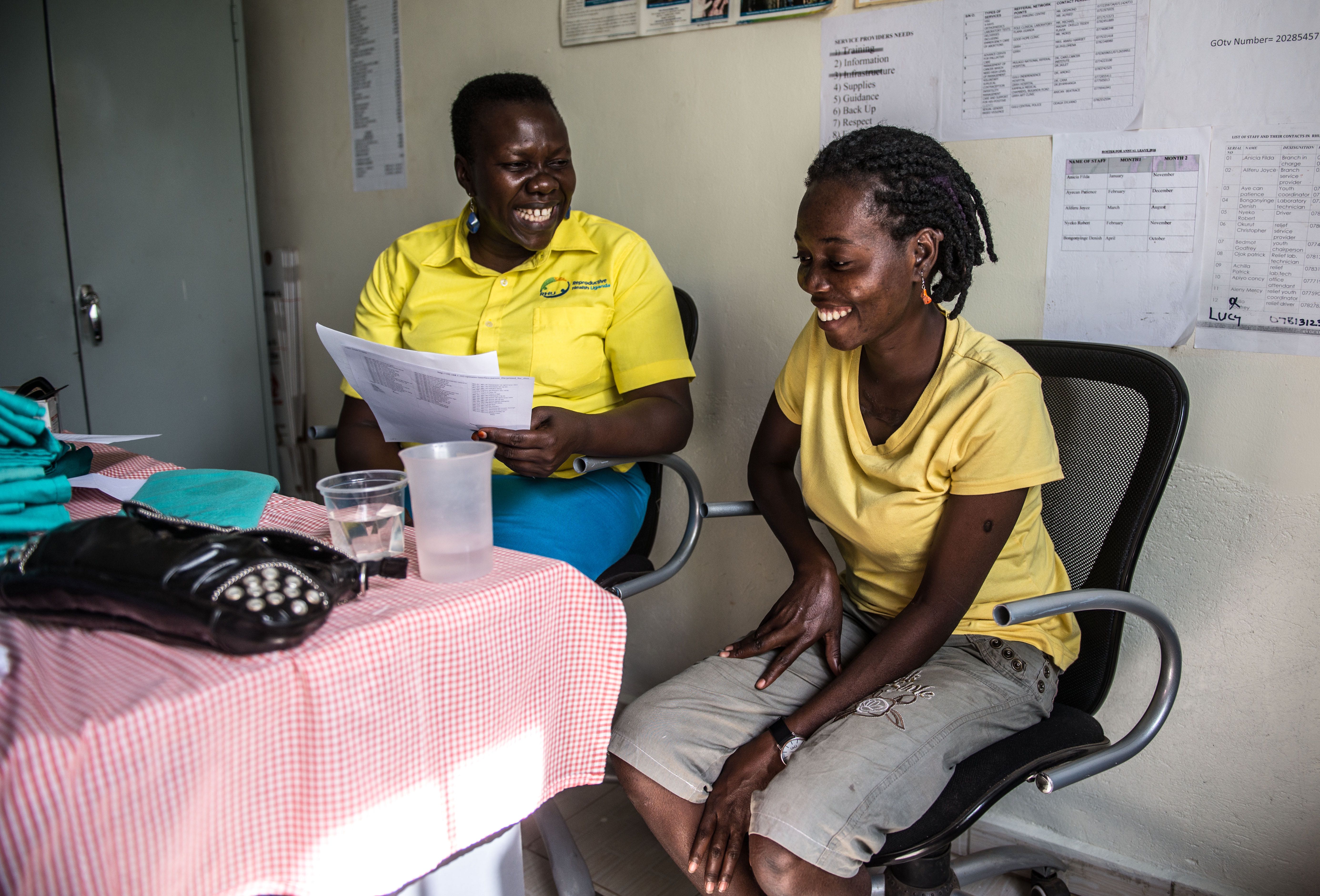 Manager, Anicia Filder, with Monica Akello after Monica tests negative for Hepatitis B.
