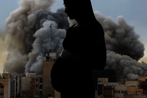 Graphic of a pregnant woman and smoke