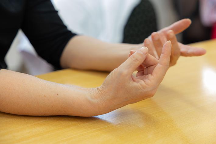A close up of a persons hands in a clinic in Macedonia 