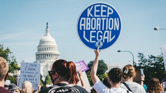 A protest in Washington DC, US - sign reads "keep abortion legal"