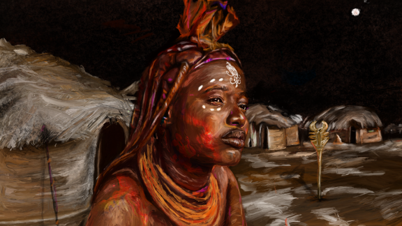 An illustration of an individual with traditional makeup 