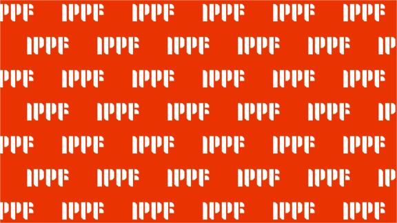 IPPF Logo in white step and repeat on a red background
