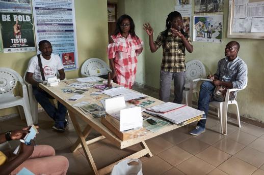 Chariette, third from right, during a discussion about contraception with a group of adolescents