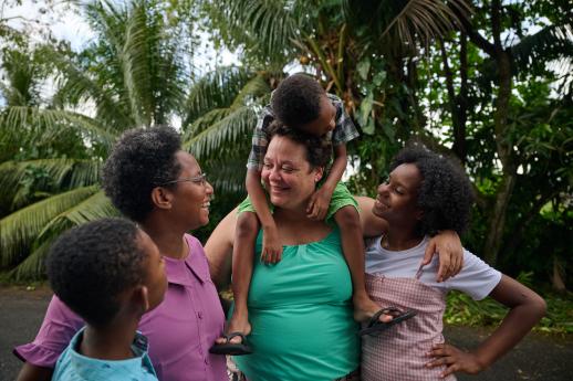 Sara and her partner, Jessica, in their proud queer family in Paramaribo. Credit: IPPF / Hannah Maule-ffinch / Suriname